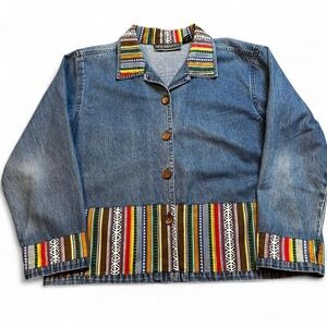 Vintage boho denim new identity button shirt shacket size large‎